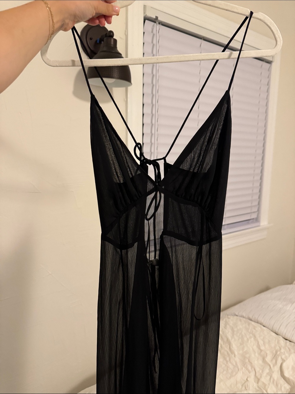 Sheer Black Mesh Chemise with Tie-Back